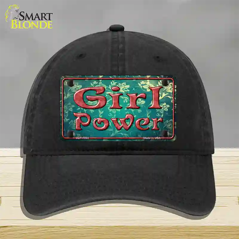 Girl Power Flower Novelty License Plate Hat Unconstructed Cotton / Black