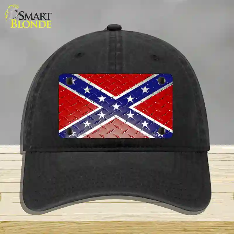 Confederate Flag Diamond Novelty License Plate Hat Unconstructed Cotton / Black