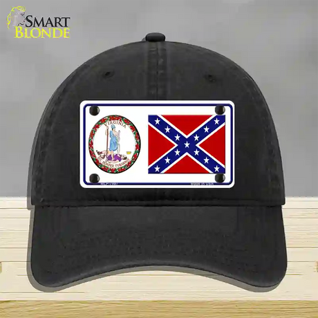 Confederate Flag Virginia Seal Novelty License Plate Hat Unconstructed Cotton / Black