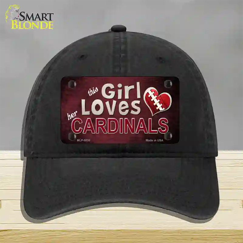 This Girl Loves Her Cardinals Novelty License Plate Hat Unconstructed Cotton / Black