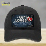 This Girl Loves Her Cowboys Novelty License Plate Hat Unconstructed Cotton / Black