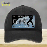 Born To Climb Novelty License Plate Hat Unconstructed Cotton / Black