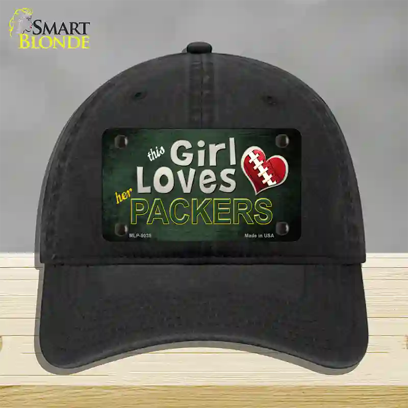 This Girl Loves Her Packers Novelty License Plate Hat Unconstructed Cotton / Black