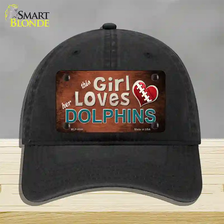 This Girl Loves Her Dolphins Novelty License Plate Hat Unconstructed Cotton / Black