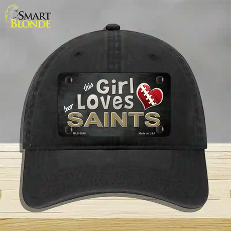 This Girl Loves Her Saints Novelty License Plate Hat Unconstructed Cotton / Black