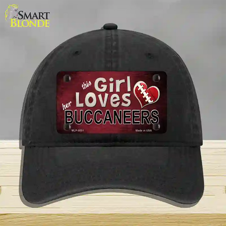 This Girl Loves Her Buccaneers Novelty License Plate Hat Unconstructed Cotton / Black