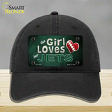 This Girl Loves Her Jets Novelty License Plate Hat Unconstructed Cotton / Black