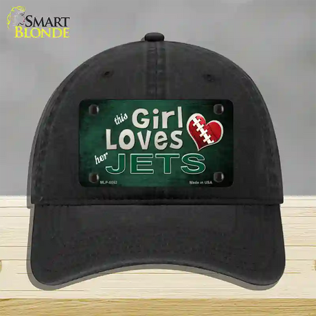 This Girl Loves Her Jets Novelty License Plate Hat Unconstructed Cotton / Black