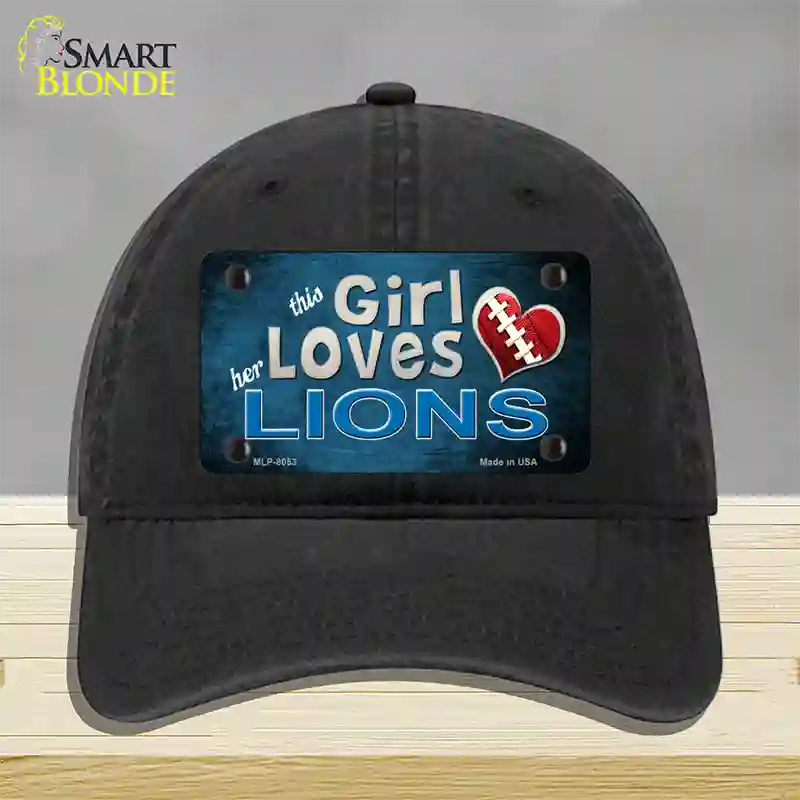 This Girl Loves Her Lions Novelty License Plate Hat Unconstructed Cotton / Black