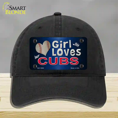 This Girl Loves Her Cubs Novelty License Plate Hat Unconstructed Cotton / Black