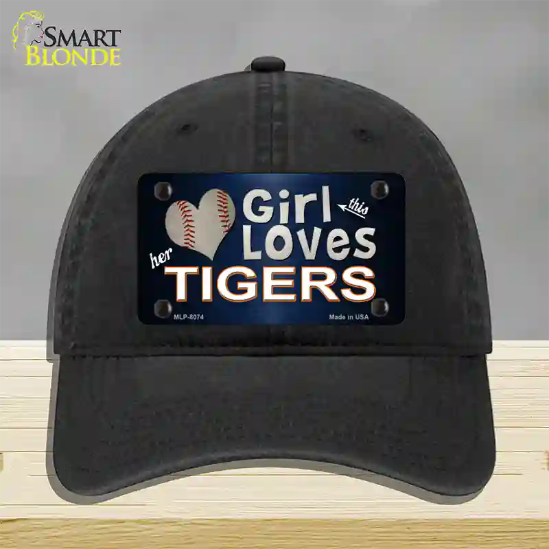 This Girl Loves Her Tigers Novelty License Plate Hat Unconstructed Cotton / Black