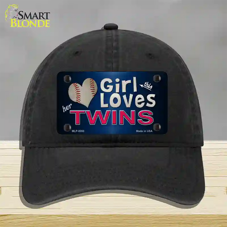 This Girl Loves Her Twins Novelty License Plate Hat Unconstructed Cotton / Black