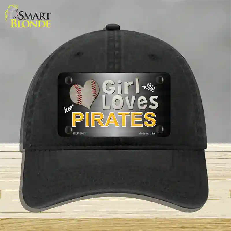 This Girl Loves Her Pirates Novelty License Plate Hat Unconstructed Cotton / Black