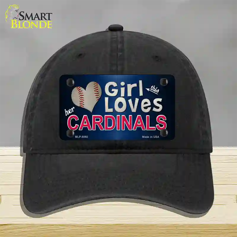 This Girl Loves Her Cardinals Baseball Novelty License Plate Hat Unconstructed Cotton / Black