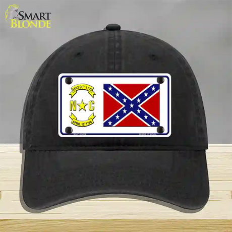 Confederate Flag North Carolina Novelty License Plate Hat Unconstructed Cotton / Black