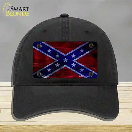 Confederate Flag Foiled Novelty License Plate Hat Unconstructed Cotton / Black