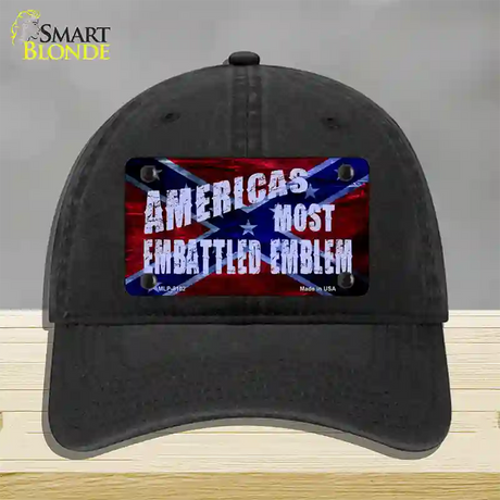 Americas Most Embattled Emblem Novelty License Plate Hat Unconstructed Cotton / Black