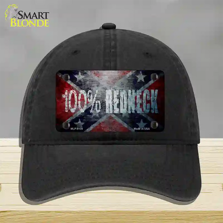 100% Redneck Confederate Novelty License Plate Hat Unconstructed Cotton / Black