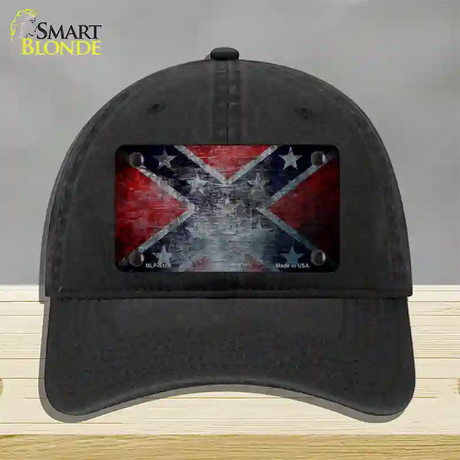 Confederate Flag Scratched Novelty License Plate Hat Unconstructed Cotton / Black