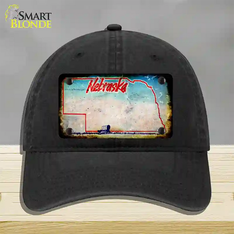 Nebraska Rusty Blank Novelty License Plate Hat Unconstructed Cotton / Black