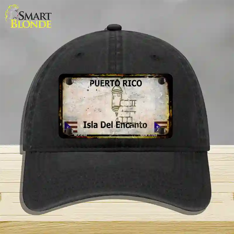 Puerto Rico Rusty Blank Novelty License Plate Hat Unconstructed Cotton / Black