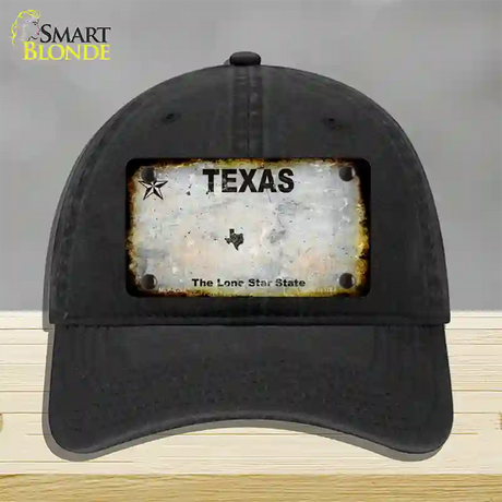 Texas White Rusty Blank Novelty License Plate Hat Unconstructed Cotton / Black