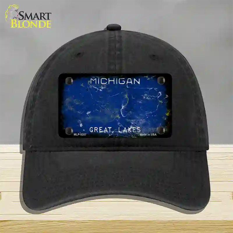 Michigan Great Lakes Rusty Blank Novelty License Plate Hat Unconstructed Cotton / Black