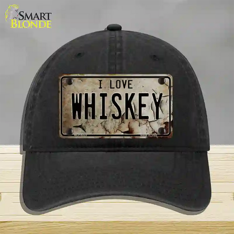 I Love Whiskey Novelty License Plate Hat Unconstructed Cotton / Black