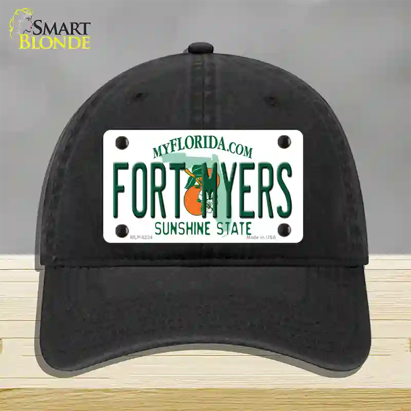 Fort Myers Florida Novelty License Plate Hat Unconstructed Cotton / Black