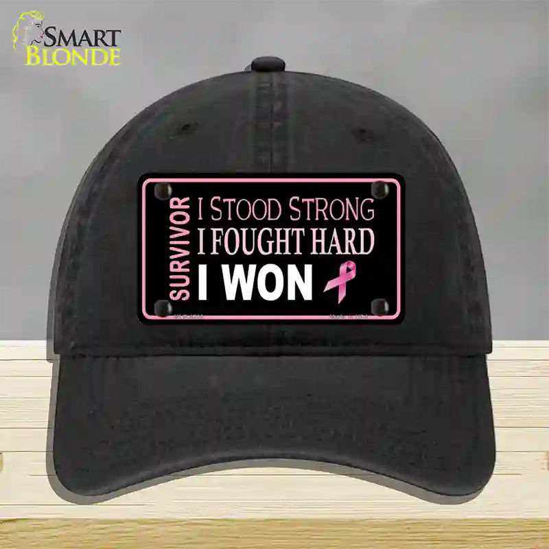 Breast Cancer Survivor Ribbon Novelty License Plate Hat Unconstructed Cotton / Black