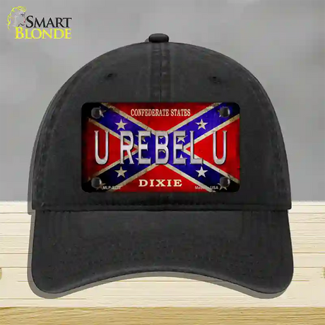 U Rebel U Novelty License Plate Hat Unconstructed Cotton / Black