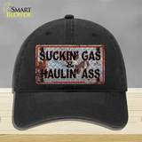 Suckin Gas Haulin Ass Vintage Novelty License Plate Hat Unconstructed Cotton / Black