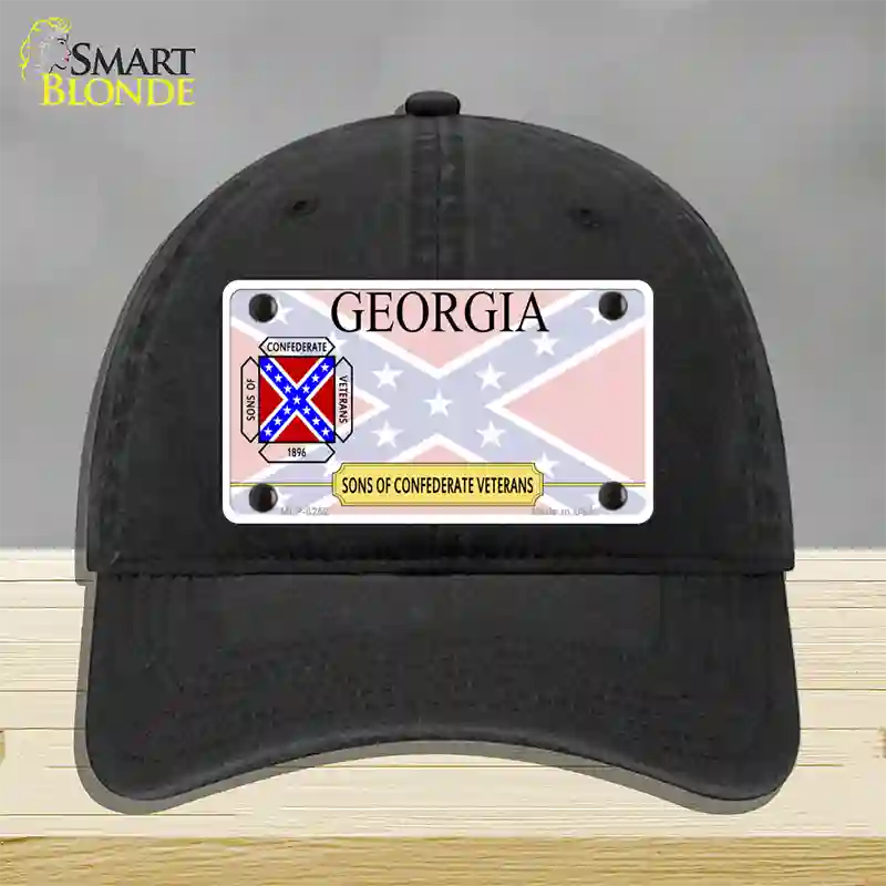 Georgia Sons Of Confederate Novelty License Plate Hat Unconstructed Cotton / Black