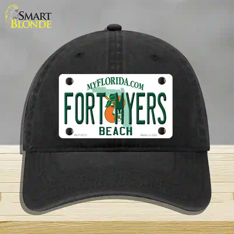 Fort Myers Beach Novelty License Plate Hat Unconstructed Cotton / Black