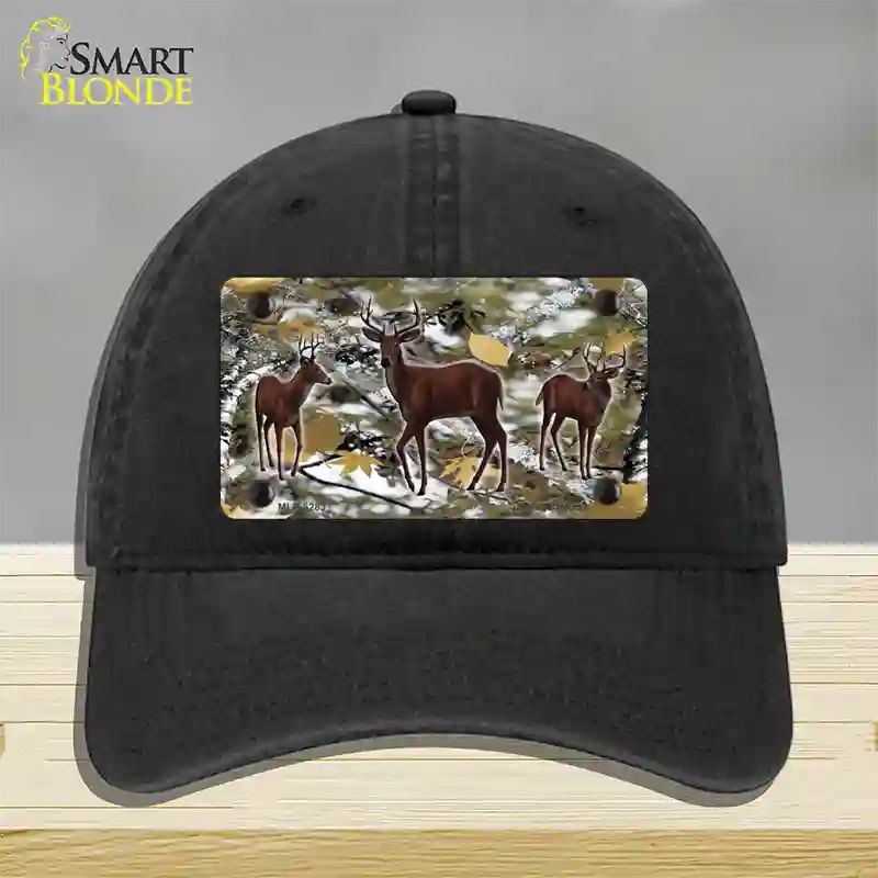 Deer On Camo Novelty License Plate Hat Unconstructed Cotton / Black