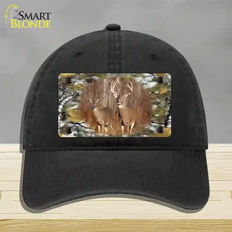 Two Deer On Camo Novelty License Plate Hat Unconstructed Cotton / Black