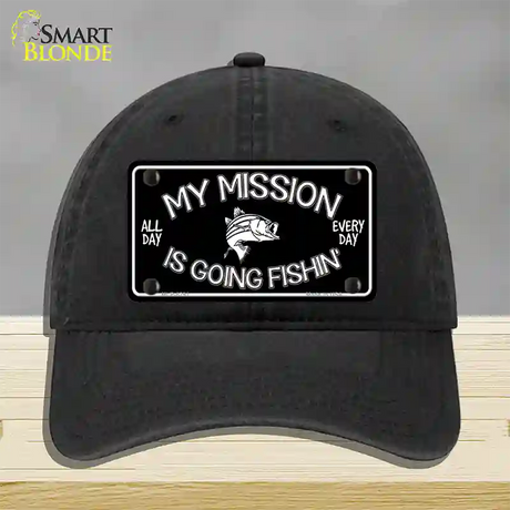 My Mission Is Fishin Novelty License Plate Hat Unconstructed Cotton / Black