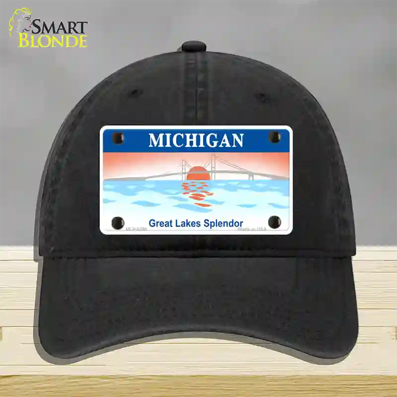 Michigan Great Lakes Blank Novelty License Plate Hat Unconstructed Cotton / Black