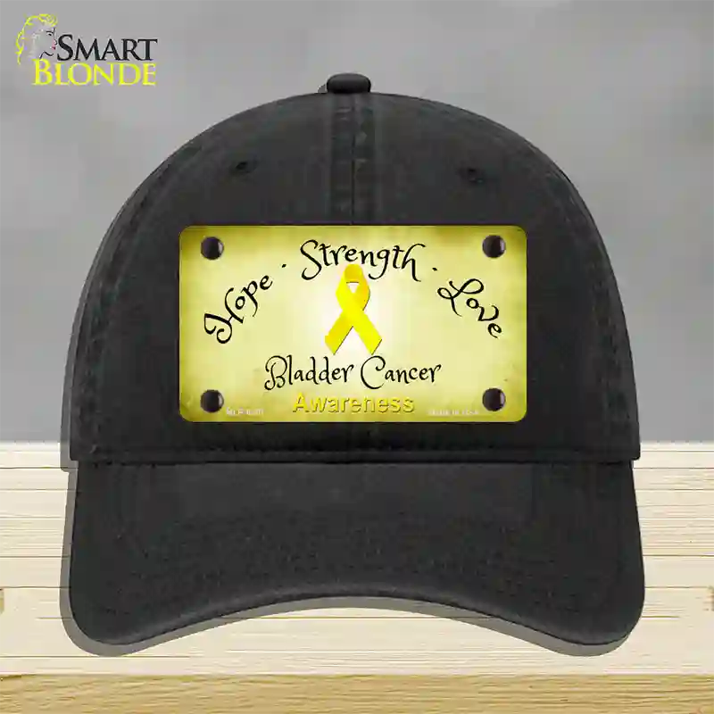 Bladder Cancer Ribbon Novelty License Plate Hat Unconstructed Cotton / Black