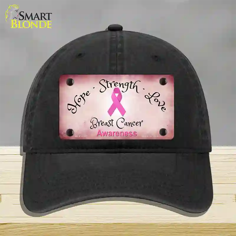 Breast Cancer Ribbon Pink Novelty License Plate Hat Unconstructed Cotton / Black