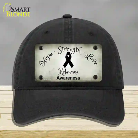 Melanoma Cancer Ribbon Novelty License Plate Hat Unconstructed Cotton / Black