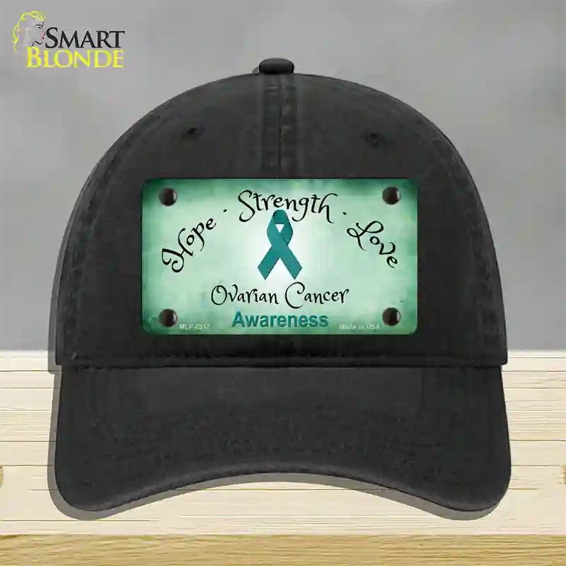 Ovarian Cancer Ribbon Novelty License Plate Hat Unconstructed Cotton / Black