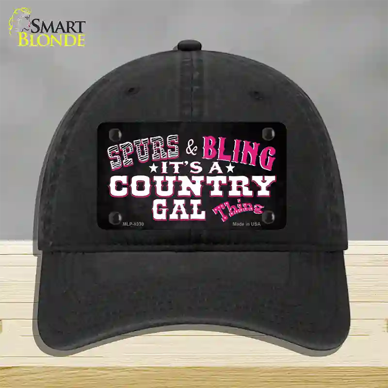 Spurs and Bling Novelty License Plate Hat Unconstructed Cotton / Black