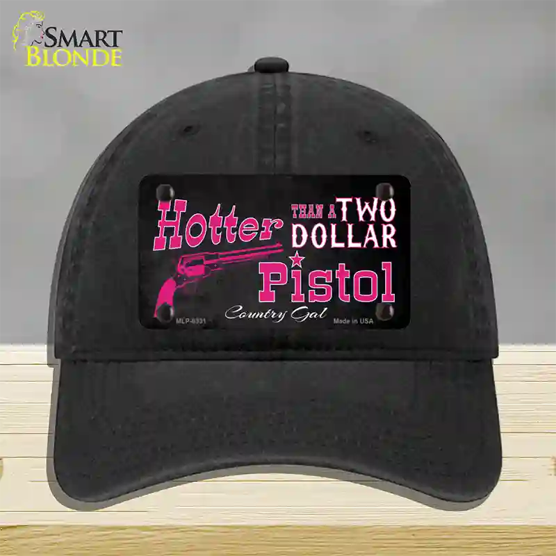 Two Dollar Pistol Novelty License Plate Hat Unconstructed Cotton / Black