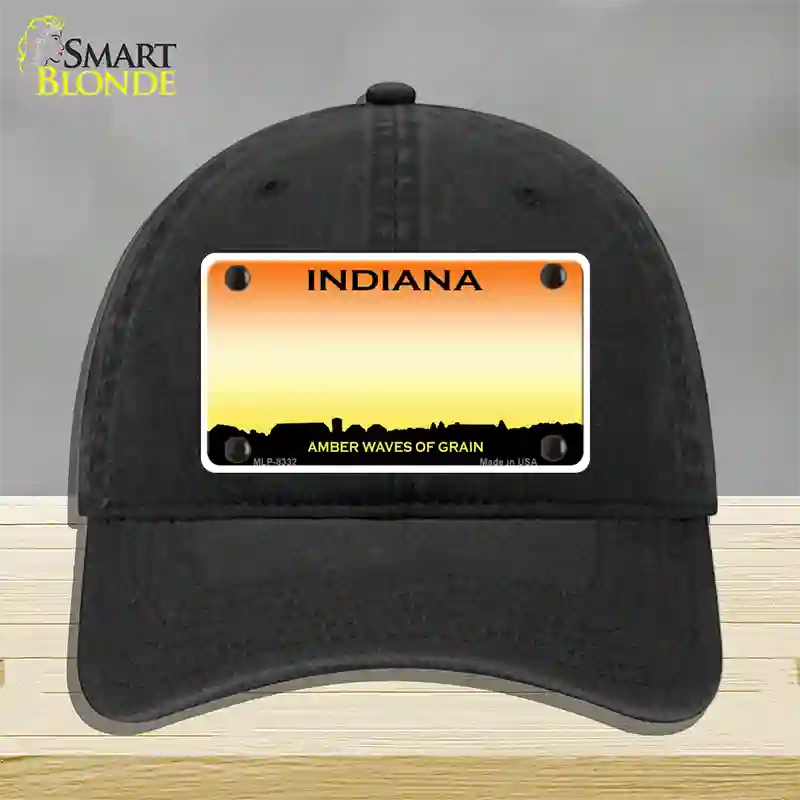 Indiana Amber Blank Novelty License Plate Hat Unconstructed Cotton / Black