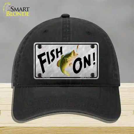 Fish On Novelty License Plate Hat Unconstructed Cotton / Black