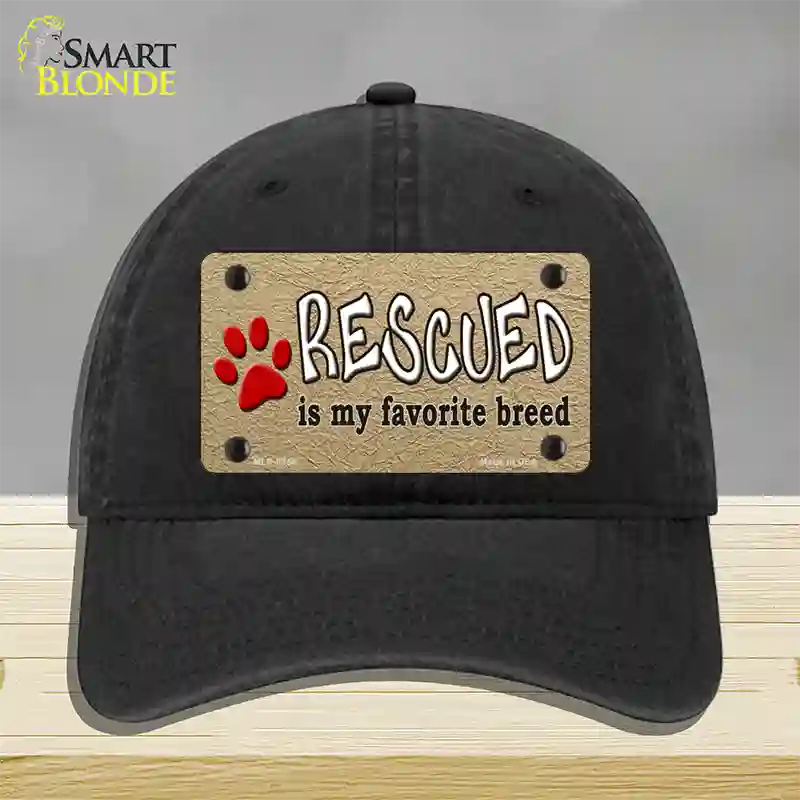 Rescued Is My Favorite Novelty License Plate Hat Unconstructed Cotton / Black