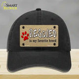 Rescued Is My Favorite Novelty License Plate Hat Unconstructed Cotton / Black