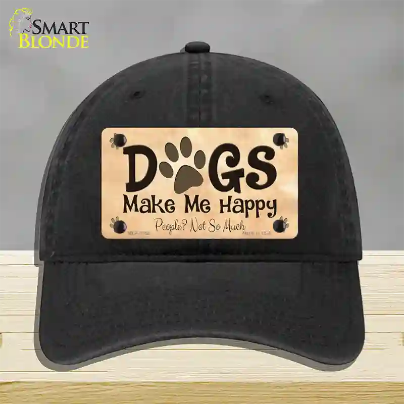 Dogs Make Me Happy Novelty License Plate Hat Unconstructed Cotton / Black