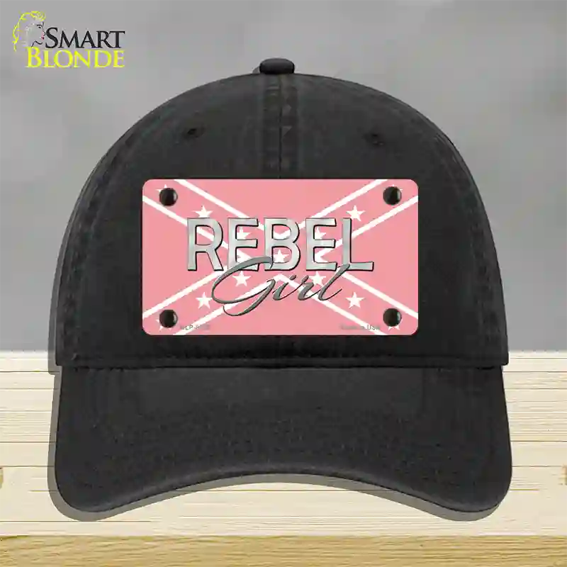 Rebel Girl Pink Novelty License Plate Hat Unconstructed Cotton / Black